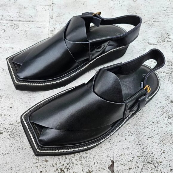 Captan Chappel Sandal Black Genuine Leather Upper Captaan Handmade Shoe Size 8.5